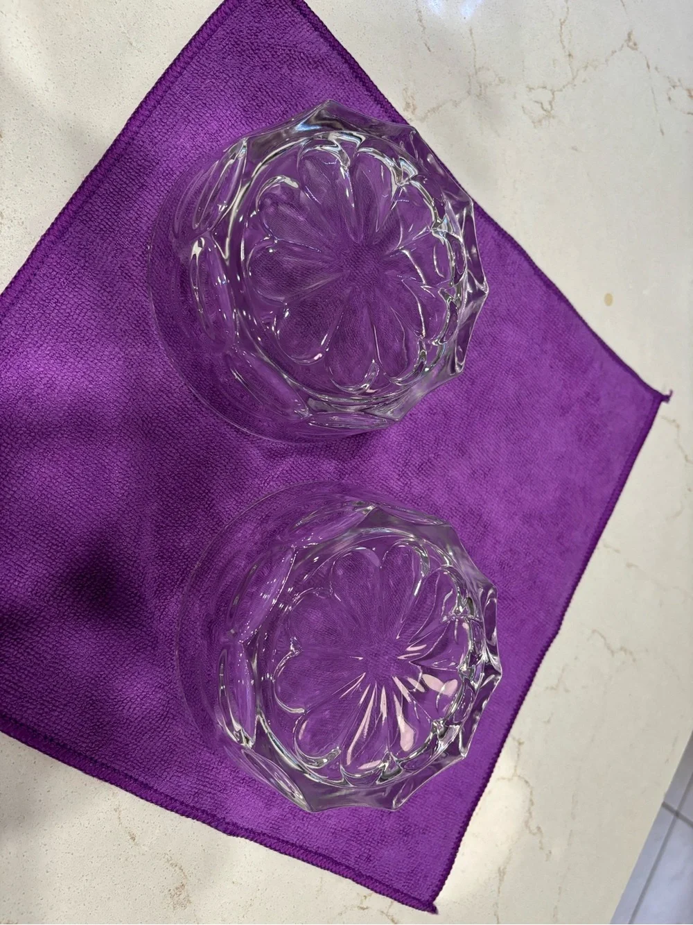 2 Vintage Duralex France Clear Glass Thumbprint Daisy Bowls - Excellent Conditio